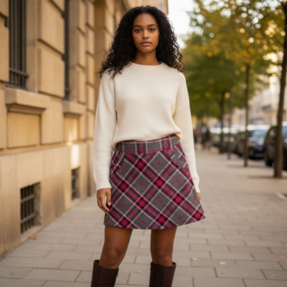 H&M Plaid Mini Skirt Wool Blend Size 8 A-line Preppy Grunge Academia - Picture 10 of 10